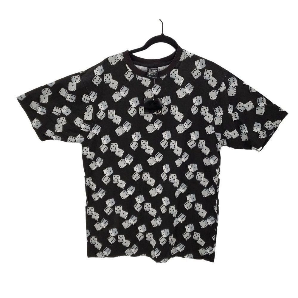 Gold Label Mens T Shirt Top Short Sleeve Dice Pattern Black White Large READ